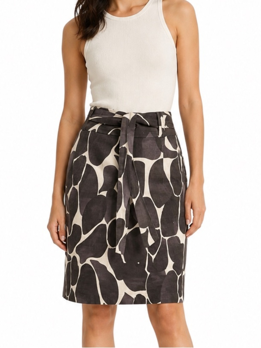 Alexandra Bartlett Gray Linen Blend Abstract Tailored Pencil Skirt 4